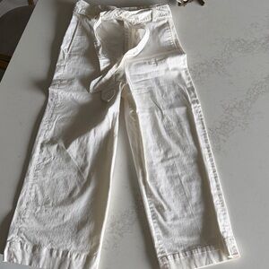 Zara White Jean Pants with Tie Waist